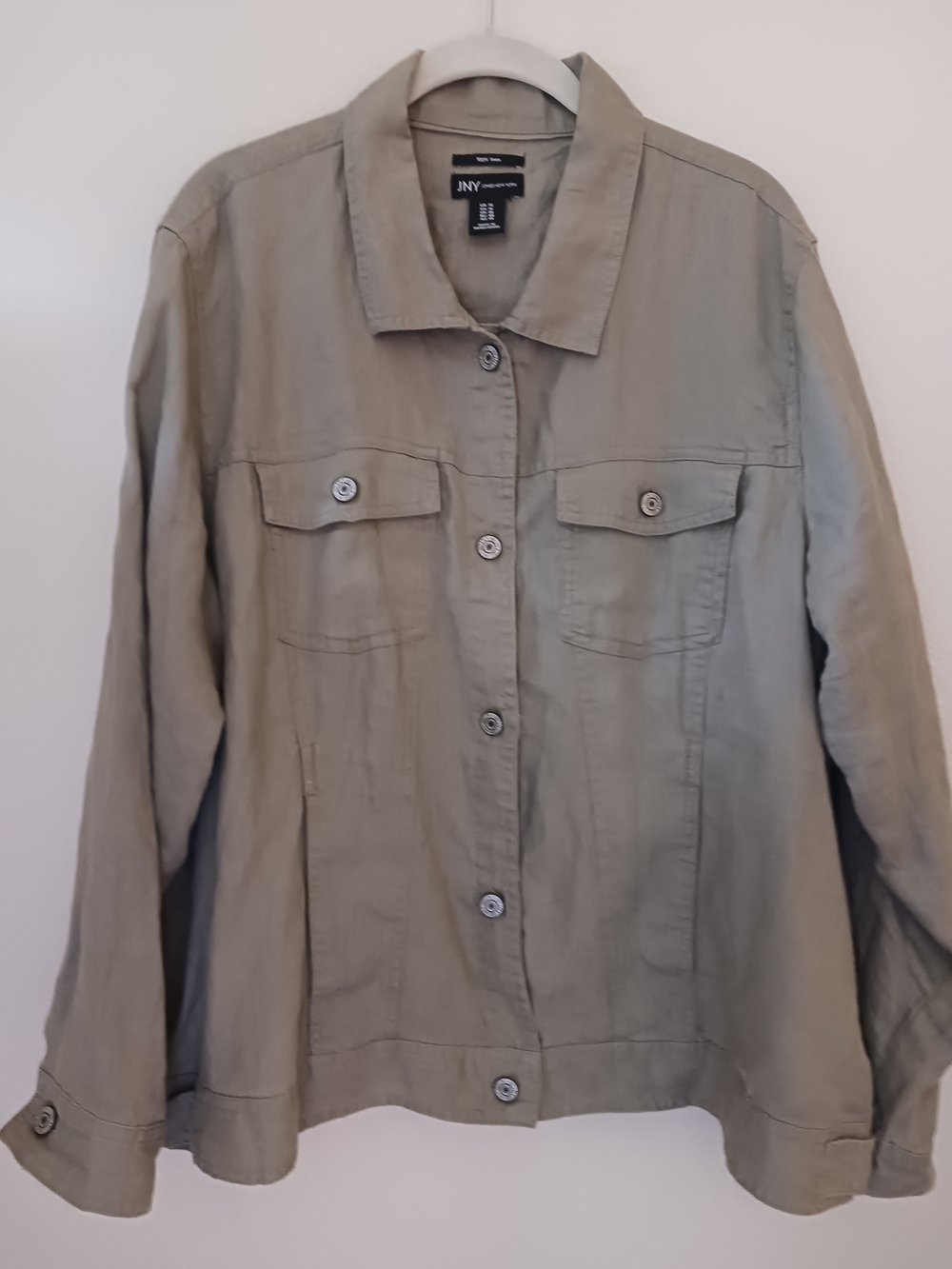 JNY Jones New York 100% Linen Green Button Front Utility Jacket Pockets Women 1X